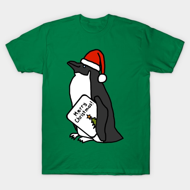 Cool Penguin Says Merry Christmas T-Shirt by ellenhenryart